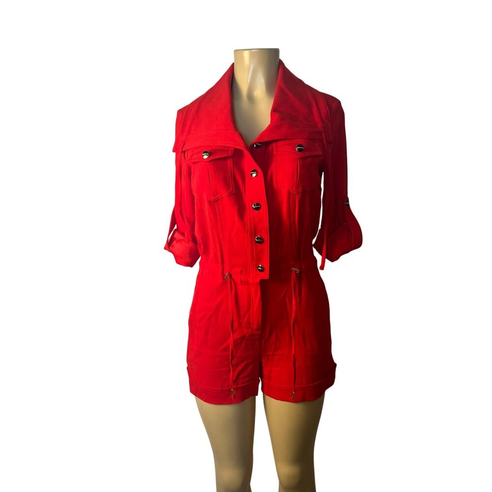 Cache Red short romper with gold hardware Size 4